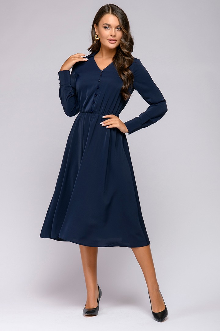 Фото товара 21112, темно-синее платье с длинными рукавами