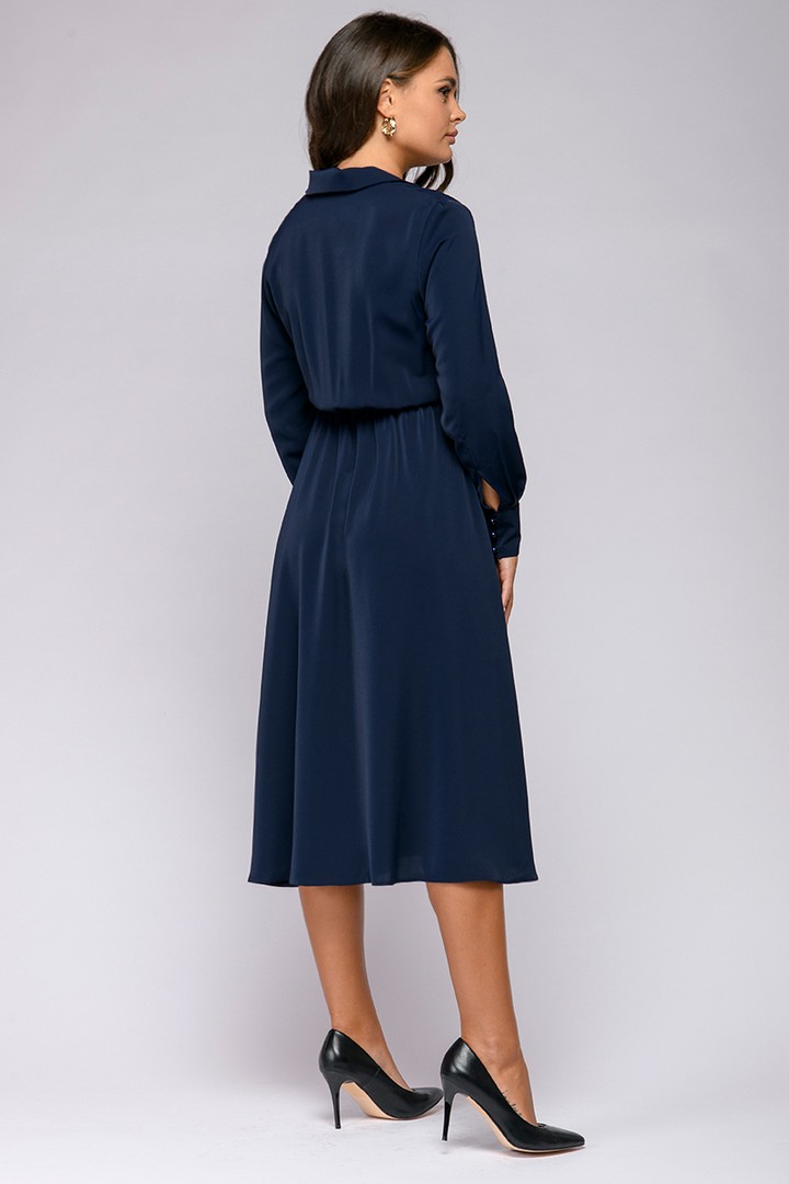 Фото товара 21113, темно-синее платье с длинными рукавами