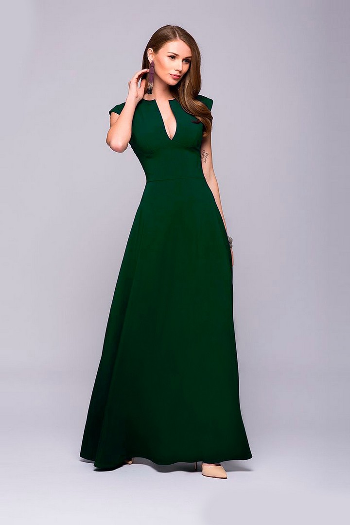Фото товара 21162, зеленое платье макси с глубоким декольте