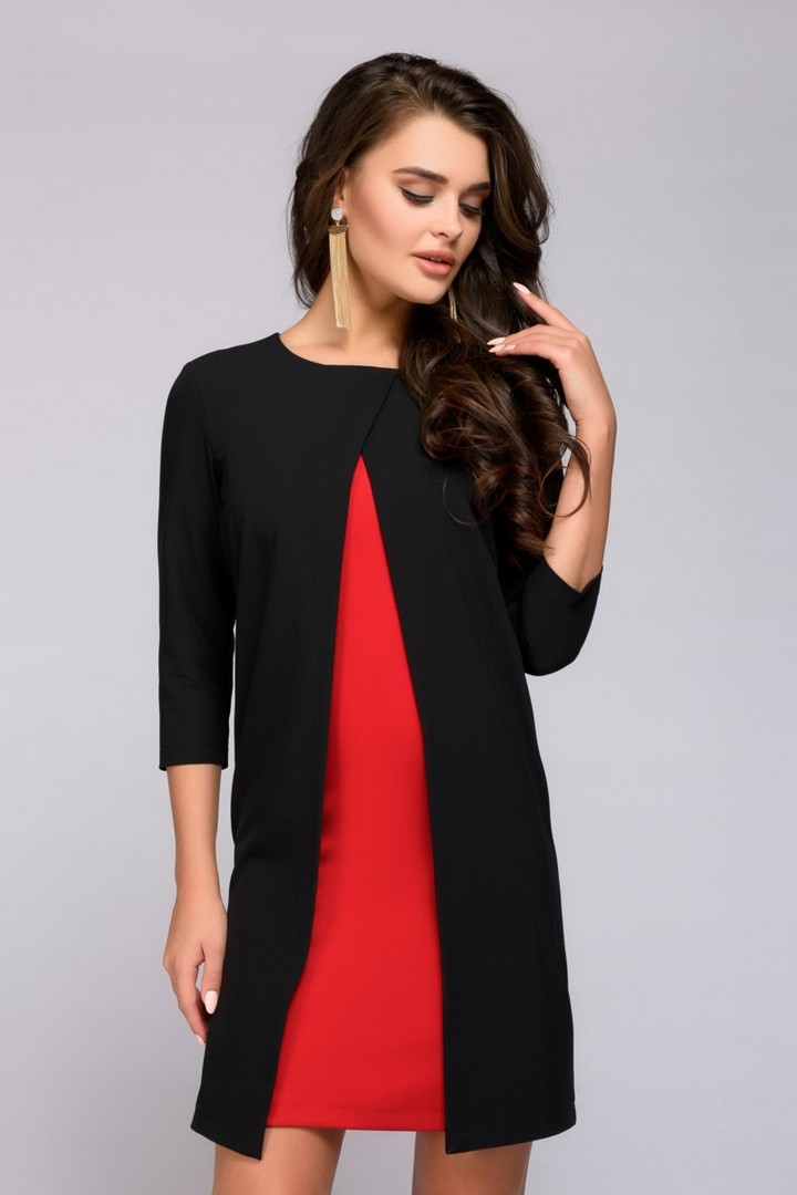 Фото товара 21179, черное платье с красной вставкой