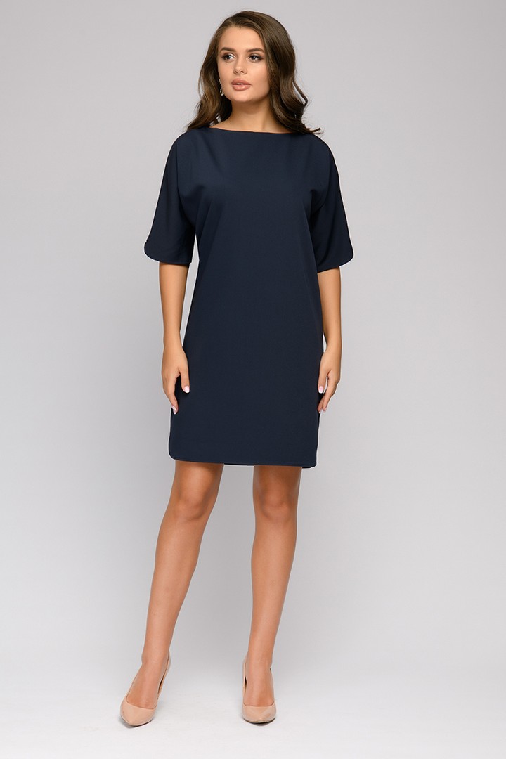 Фото товара 21195, платье темно-синее с поясом и рукавом 