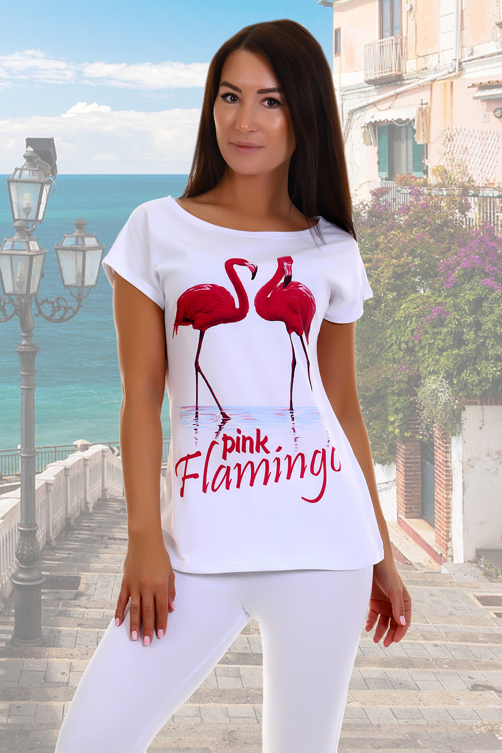 Фото товара 15891, футболка с фламинго